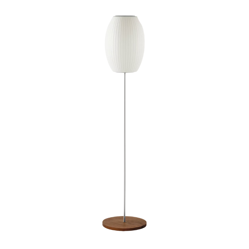 The Nelson Cigar Lotus Floor Light from Herman Miller small size in walnut.