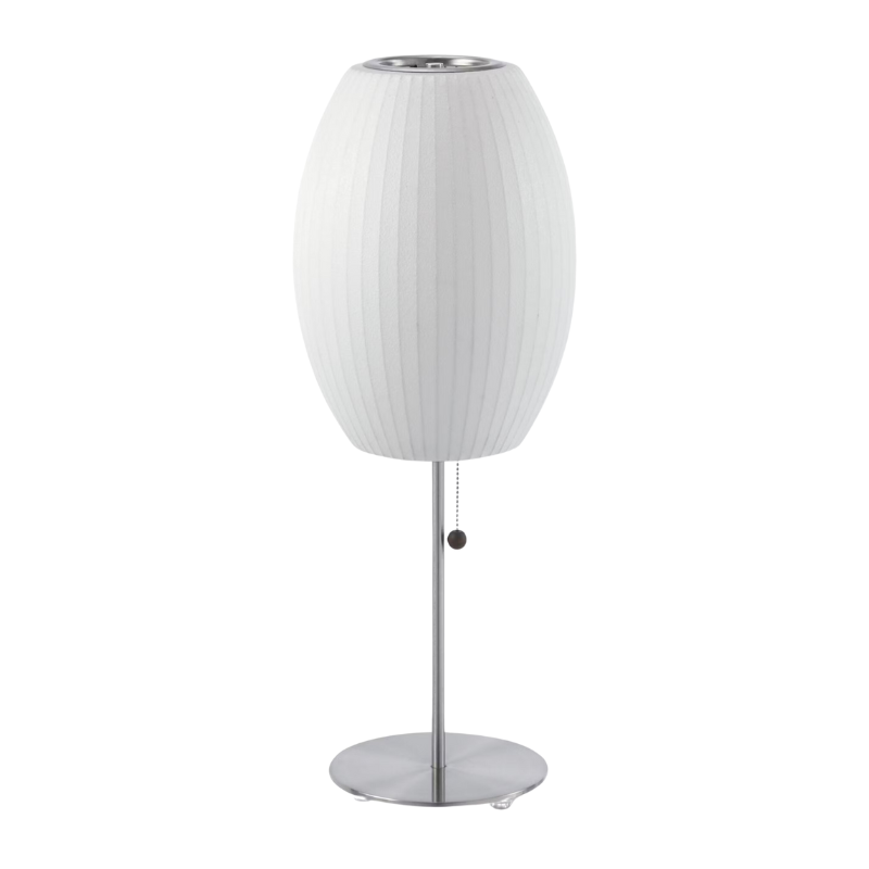 The Nelson Cigar Lotus Table Lamp from Herman Miller in chrome.