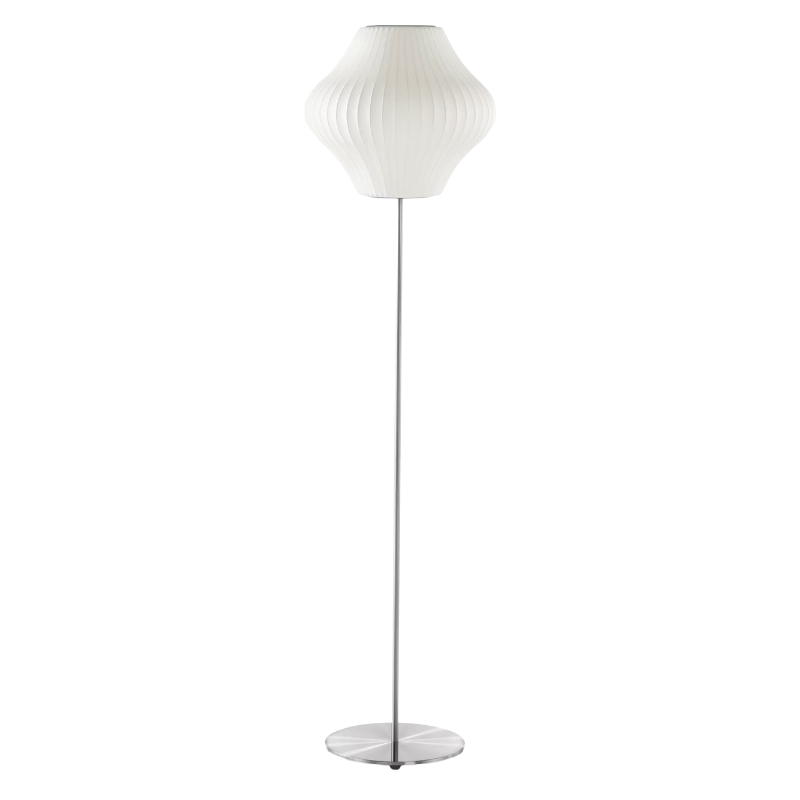 The Nelson® Pear Lotus Floor Lamp, a flared, pear-shaped shade set on a steel lampstand, illuminates with a warm glow. The timeless Nelson® Bubble Lamps, designed in 1952, beautifully complement contemporary interiors. Base available with or without walnut cover.