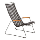 The CLICK outdoor lounge chair is an extension of the CLICK Rocking chair, offering the same level of comfort. It features lamellas with the right resilience for cushion-free comfort. These lamellas can be easily clicked on and off, allowing you to modify the chair's look by changing or mixing different colors. The CLICK Lounge chair is available in 13 colors, providing plenty of options for customization.