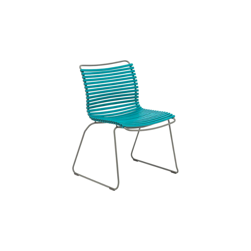 CLICK outdoor chair is simple, honest, and ergonomically well thought out. It is beautiful in its repetition around the table and because the slats (lamellas) can be replaced, you can mix and change the colors as often as you like. These outdoor dining chairs are stackable and easy to store. 