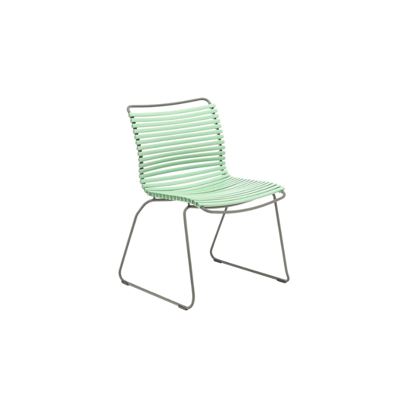 CLICK outdoor chair is simple, honest, and ergonomically well thought out. It is beautiful in its repetition around the table and because the slats (lamellas) can be replaced, you can mix and change the colors as often as you like. These outdoor dining chairs are stackable and easy to store. 