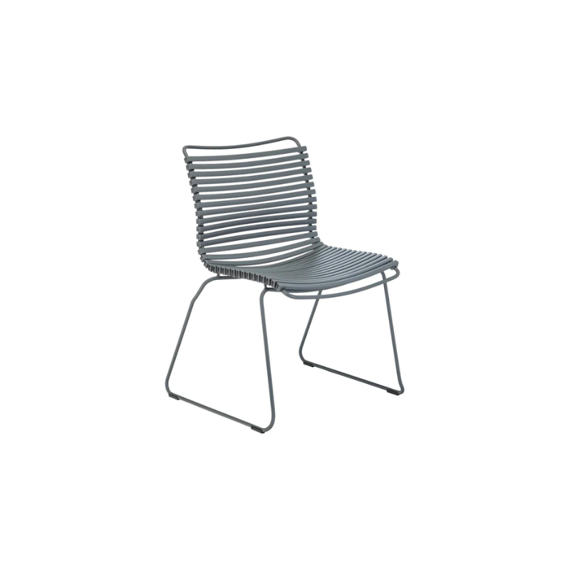 CLICK outdoor chair is simple, honest, and ergonomically well thought out. It is beautiful in its repetition around the table and because the slats (lamellas) can be replaced, you can mix and change the colors as often as you like. These outdoor dining chairs are stackable and easy to store. 