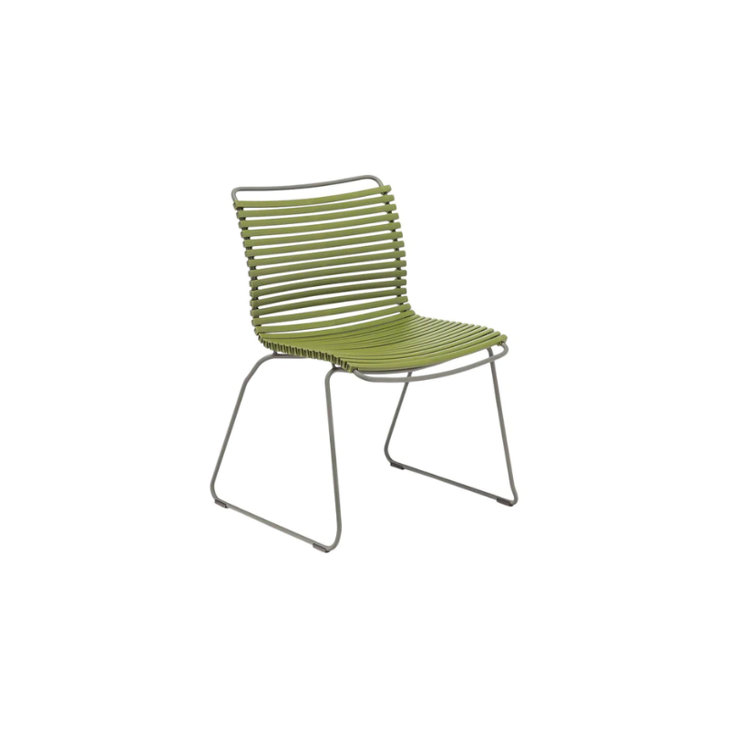 CLICK outdoor chair is simple, honest, and ergonomically well thought out. It is beautiful in its repetition around the table and because the slats (lamellas) can be replaced, you can mix and change the colors as often as you like. These outdoor dining chairs are stackable and easy to store. 
