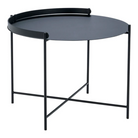The EDGE tray table is a versatile piece of furniture that can be used both indoors and outdoors. It is made of powder-coated metal and comes in three different sizes. The half-ring shaped handle makes it easy to move the table between the living room and the garden, and when laid down it functions as a table edge making sure everything stays in place.