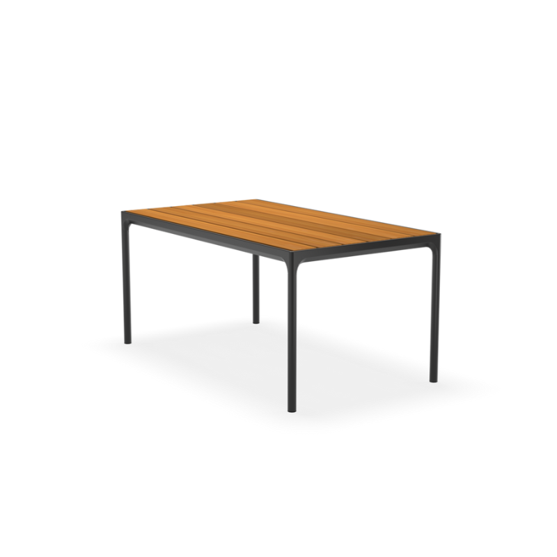 A dining table with a top and four legs – that is what you get in FOUR, no matter which size you choose. The special developed extruded profile in the table frame makes FOUR a remarkable strong table. FOUR in 4 different sizes with table top options in bamboo or black metal, with legs in powder coated black or grey aluminum.