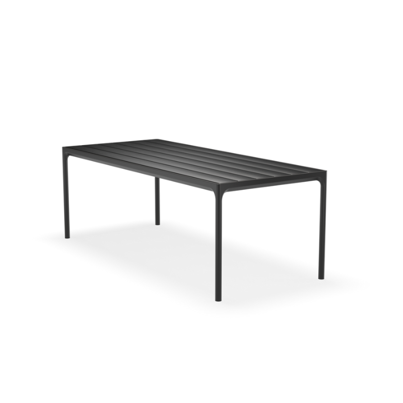 A dining table with a top and four legs – that is what you get in FOUR, no matter which size you choose. The special developed extruded profile in the table frame makes FOUR a remarkable strong table. FOUR in 4 different sizes with table top options in bamboo or black metal, with legs in powder coated black or grey aluminum.
