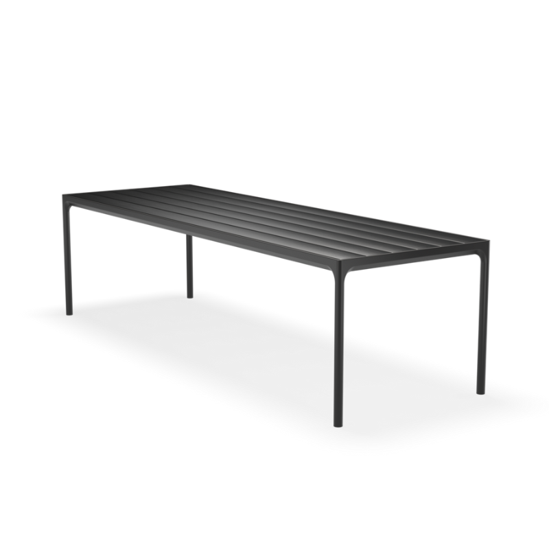 A dining table with a top and four legs – that is what you get in FOUR, no matter which size you choose. The special developed extruded profile in the table frame makes FOUR a remarkable strong table. FOUR in 4 different sizes with table top options in bamboo or black metal, with legs in powder coated black or grey aluminum.