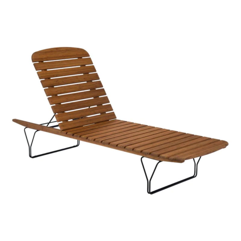 The MOLO Sunbed is made from bamboo lamellas with a decorative leg construction. The surface is made from soft rounded bamboo lamellas combined with a metal frame to lead the mind towards a pier and the relaxed atmosphere by the sea.