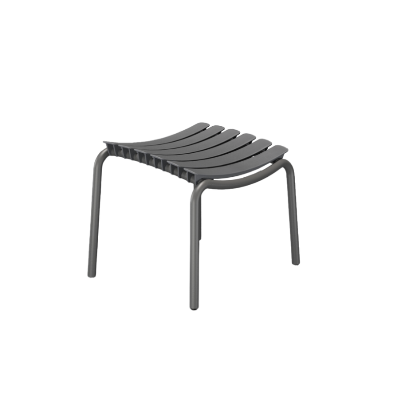 ReCLIPS Footrest is complete in form and function with the perfect support for your legs when you relax in the ReCLIPS Lounge chair or ReCLIPS Rocking chair. The ReCLIPS Footrest comes in 4 mono colors with an aluminum frame combined with the UV protected plastic lamellas to keep the maintenance to a minimum.