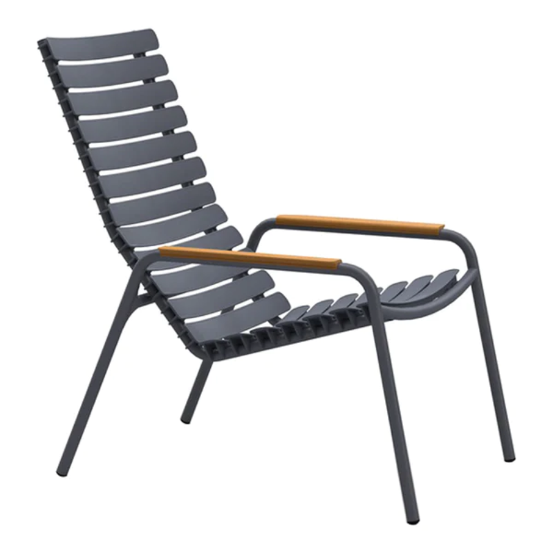 The ReCLIPS Lounge Chairs come in four colors with the option of adding bamboo armrests. The combination of the aluminum frame with UV-protected plastic lamellas ensures minimal maintenance, making these chairs an ideal choice for hassle-free use. Like all good designs, these lounge chairs are not just beautiful but practical as well.