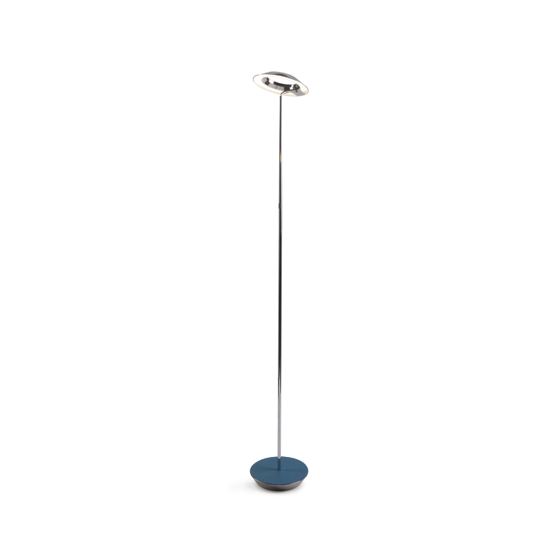 The Royyo Floor Lamp from Koncept with the chrome body and azure felt base.