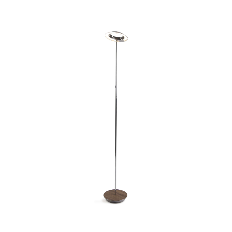 The Royyo Floor Lamp from Koncept with the chrome body and oiled oak base.