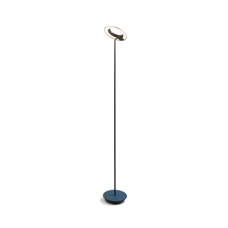 The Royyo Floor Lamp from Koncept with the matte black body and azure felt base.