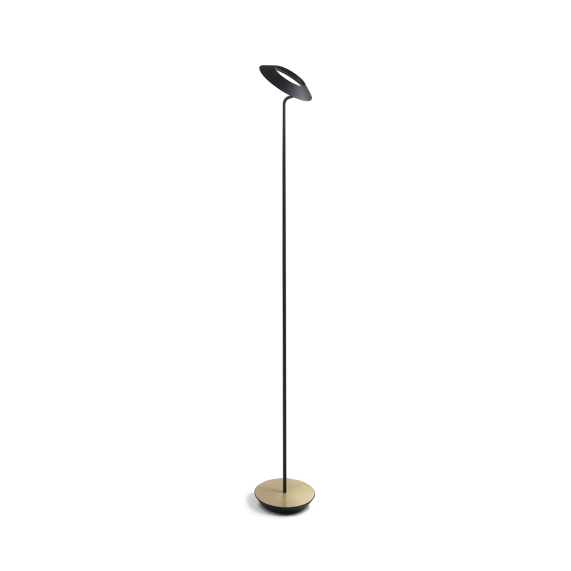 The Royyo Floor Lamp from Koncept with the matte black body and brushed brass base.