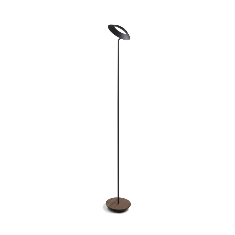 The Royyo Floor Lamp from Koncept with the matte black body and oiled walnut base.
