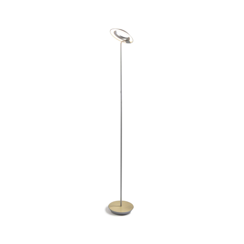 The Royyo Floor Lamp from Koncept with the silver body and brushed brass base.