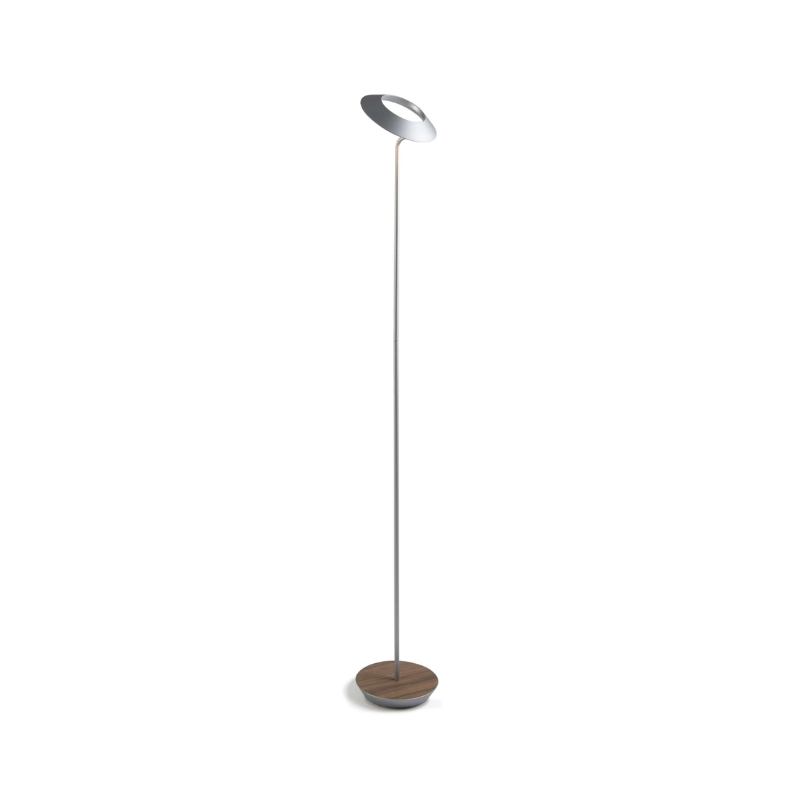 The Royyo Floor Lamp from Koncept with the silver body and oiled walnut base.