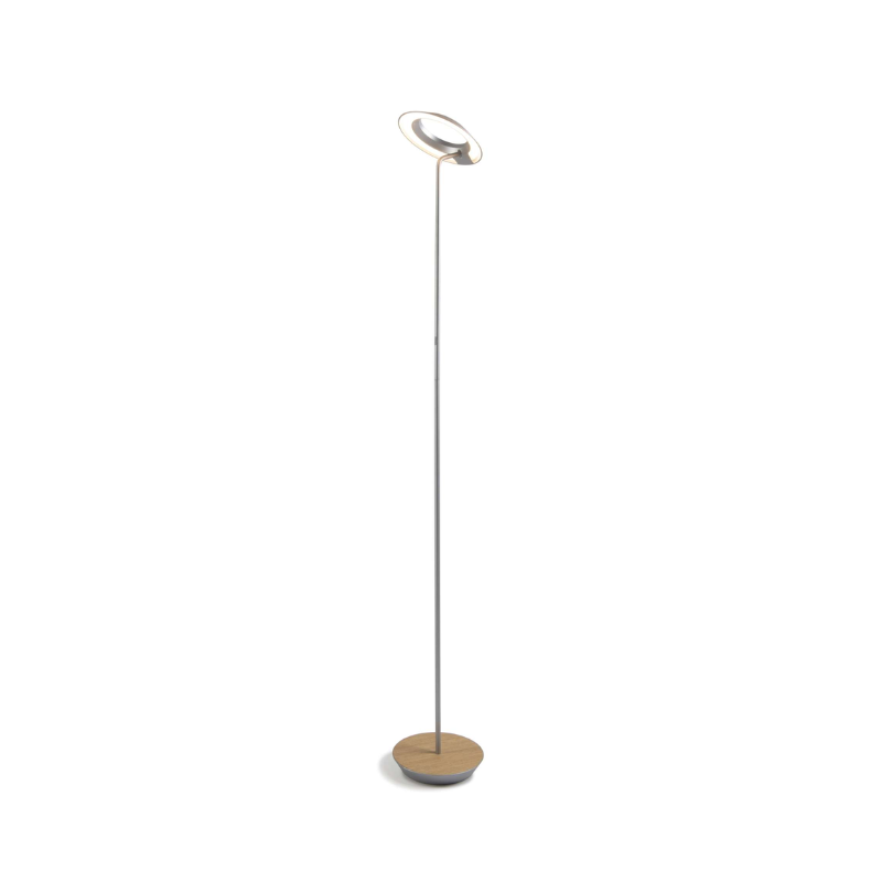 The Royyo Floor Lamp from Koncept with the silver body and white oak base.