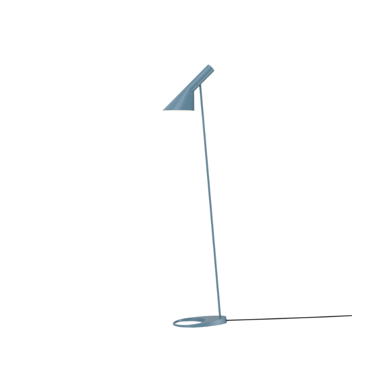 The AJ Floor Lamp designed by Arne Jacobsen for Louis Poulsen features a slim profile that fits in perfectly with every room. The fixture emits downward-directed light and the angle of the shade can be adjusted to optimize light distribution.