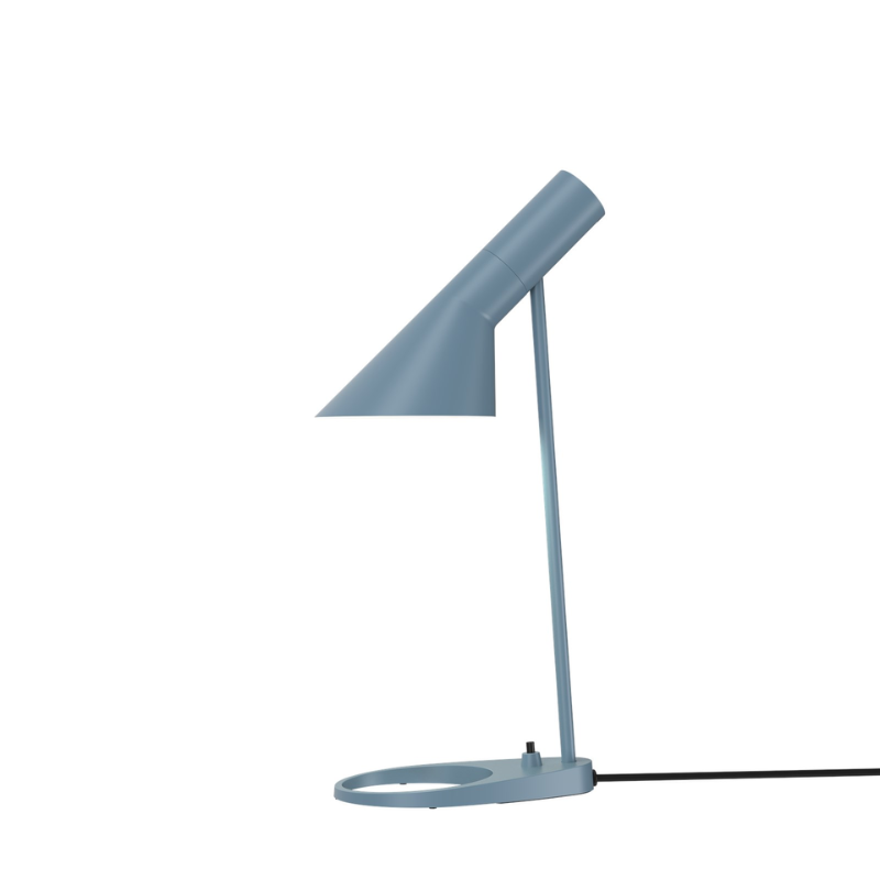 The AJ Mini Table Lamp from Louis Poulsen in dusty blue.