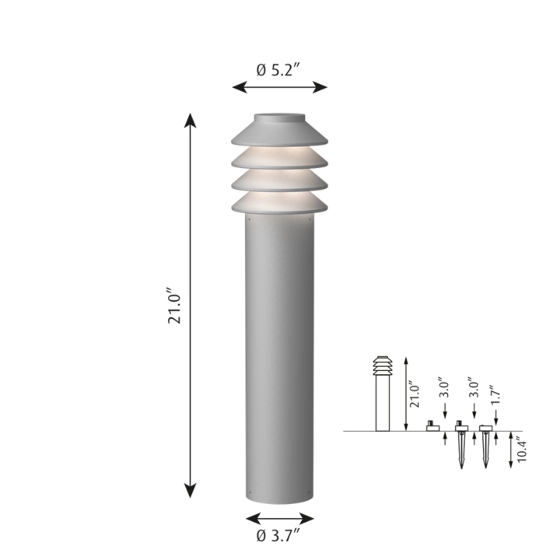 Its downscaled design is based on the same concept as the original Bysted. Four rings redirect the light downward while glowing at night and giving the product individuality and character. 