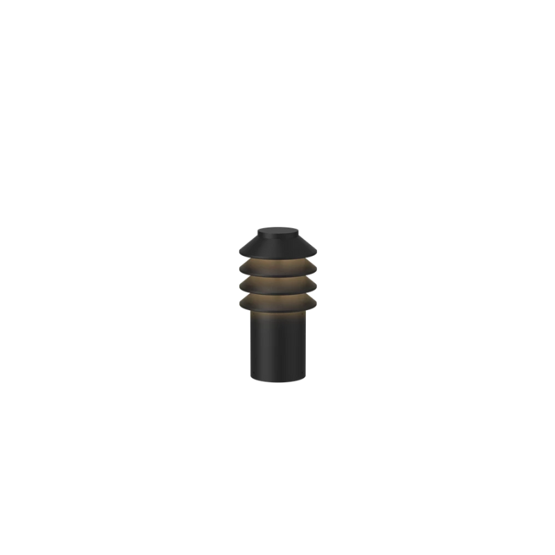 Its downscaled design is based on the same concept as the original Bysted. Four rings redirect the light downward while glowing at night and giving the product individuality and character. 