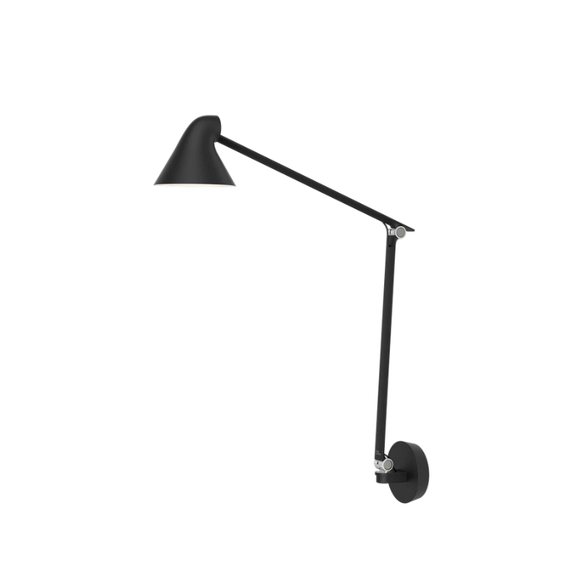 The NJP series was designed by Oki Sato, with the intention of producing a new interpretation of the classic anglepoise lamp. The NJP Wall lamp’s flexible head and arms provide exceptional adjustability, which is often lacking in standard wall lights. One refined yet practical detail is the fixture's chimney-shaped head, which reflects some of the light through the rear.