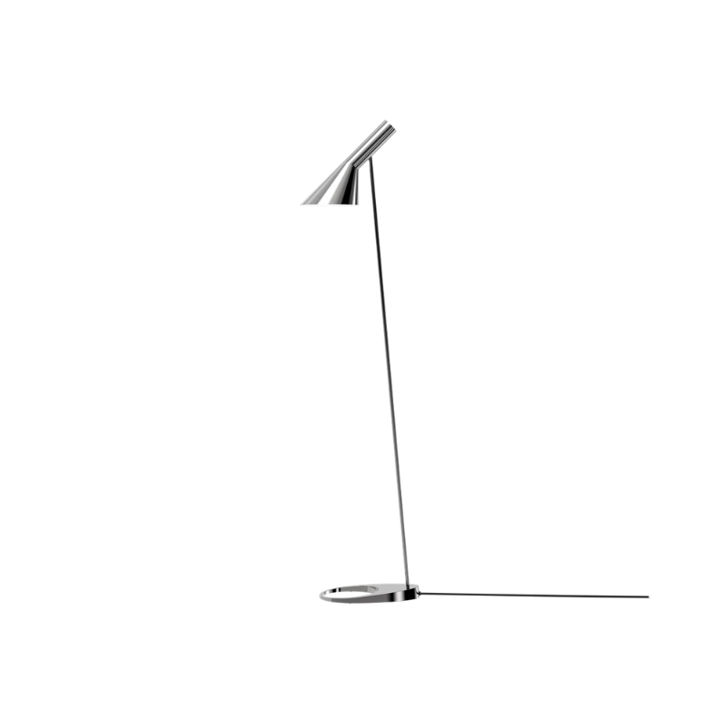 The AJ Floor Lamp designed by Arne Jacobsen for Louis Poulsen features a slim profile that fits in perfectly with every room. The fixture emits downward-directed light and the angle of the shade can be adjusted to optimize light distribution.