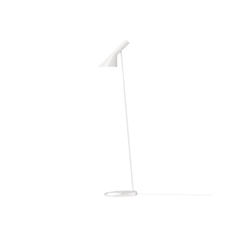 The AJ Floor Lamp designed by Arne Jacobsen for Louis Poulsen features a slim profile that fits in perfectly with every room. The fixture emits downward-directed light and the angle of the shade can be adjusted to optimize light distribution.
