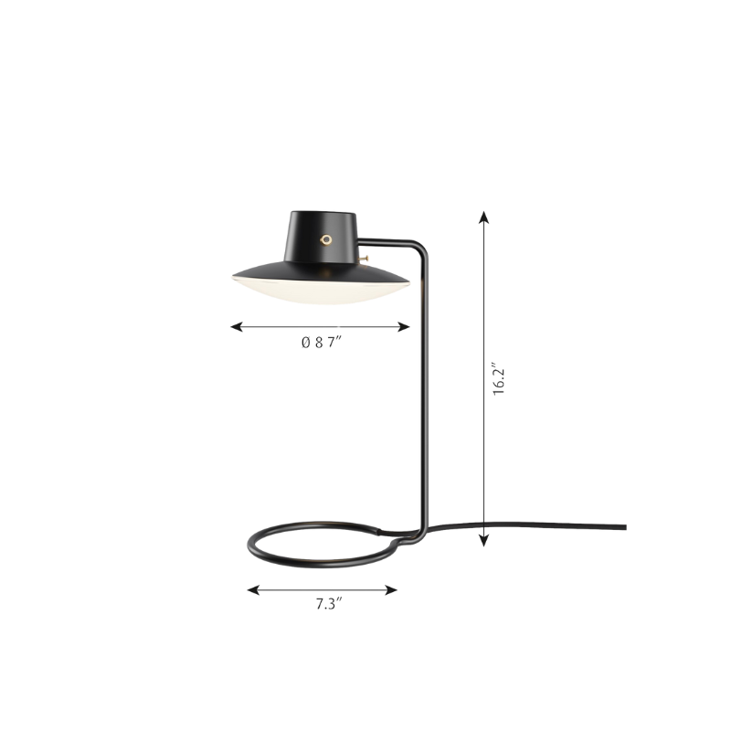 The AJ Oxford Table Lamp emits a pleasant downwardly directed light, which harmoniously illuminates the surface below it through the soft transparency of its triple-layered hand-blown opal glass. In the variant without the top metal shade, the milky opal-glass shade provides further glow to form an alluring halo around the fixture.