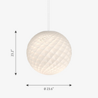 The Patera pendant is a glowing sphere built up of small diamond-shaped cells. Each cell is carefully designed to capture light and to shield the light source from the viewing angles above 45 degrees. Each cell glows. Below 45 degrees, the fields are open to direct light downwards. A small amount of light is also sent upwards to illuminate the ceiling. Designed by Danish designer Øivind Slaatto who took inspiration from the Fibonacci spiral.