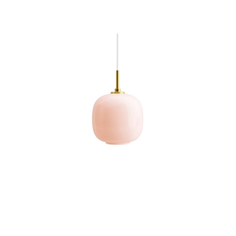 A twist on the iconic design, the VL 45 Pale Rose Pendant features pale rose colored mouth-blown four-layer glass paired with the brushed brass suspension, a subtle nod to contemporary interior trends.