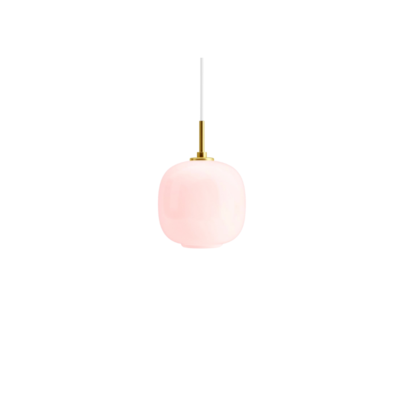 A twist on the iconic design, the VL 45 Pale Rose Pendant features pale rose colored mouth-blown four-layer glass paired with the brushed brass suspension, a subtle nod to contemporary interior trends.