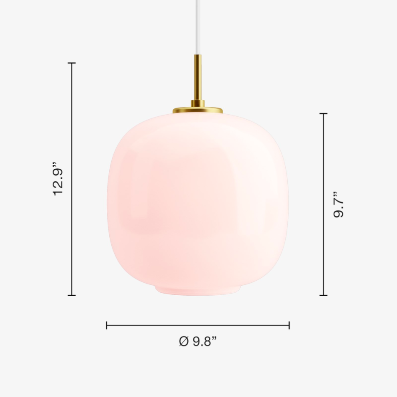 A twist on the iconic design, the VL 45 Pale Rose Pendant features pale rose colored mouth-blown four-layer glass paired with the brushed brass suspension, a subtle nod to contemporary interior trends.
