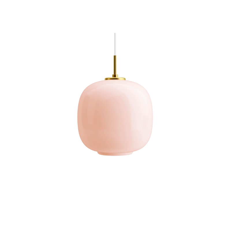 A twist on the iconic design, the VL 45 Pale Rose Pendant features pale rose colored mouth-blown four-layer glass paired with the brushed brass suspension, a subtle nod to contemporary interior trends.