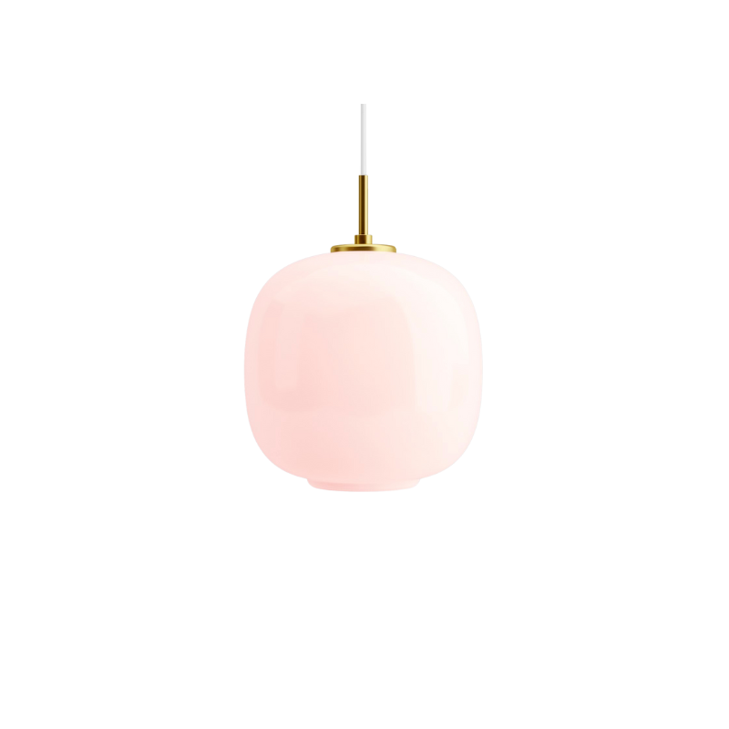 A twist on the iconic design, the VL 45 Pale Rose Pendant features pale rose colored mouth-blown four-layer glass paired with the brushed brass suspension, a subtle nod to contemporary interior trends.