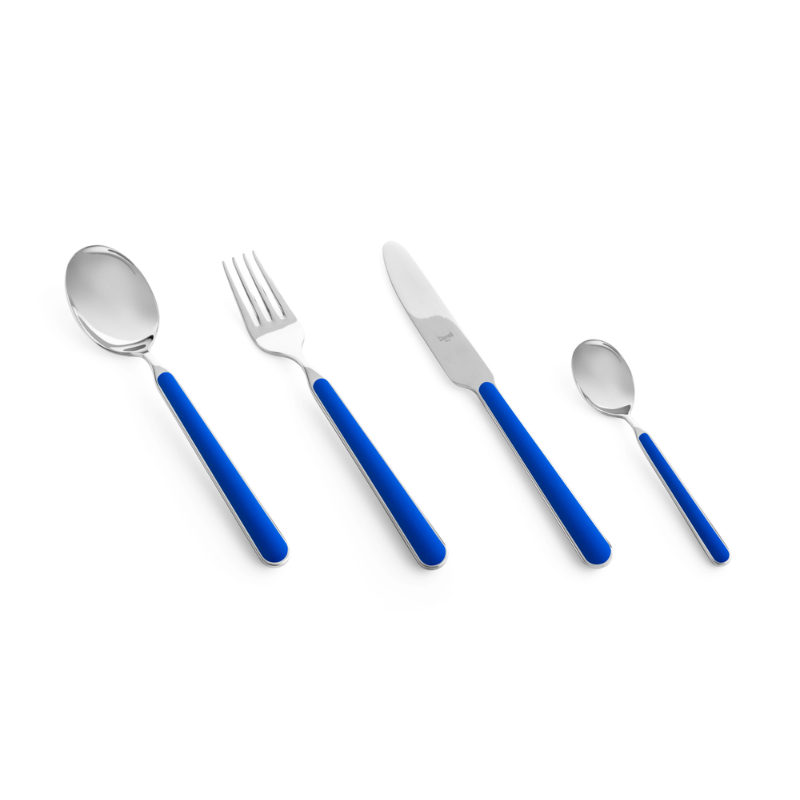 The Fantasia 16 Piece Cutlery Set from Mepra (4 of each per set) in electric blue.