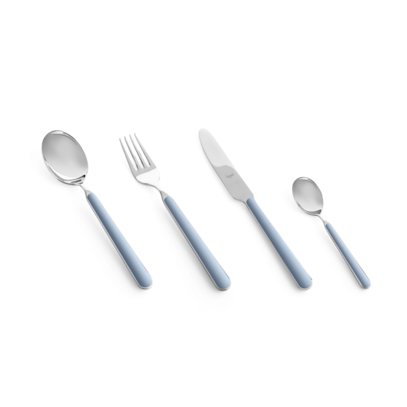 The Fantasia 16 Piece Cutlery Set from Mepra (4 of each per set) in light blue.