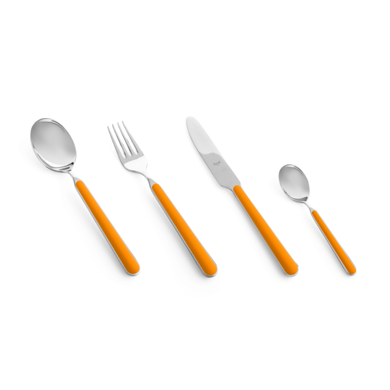 The Fantasia 16 Piece Cutlery Set from Mepra (4 of each per set) in orange.