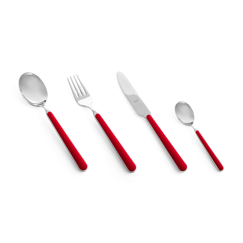 The Fantasia 16 Piece Cutlery Set from Mepra (4 of each per set) in red.