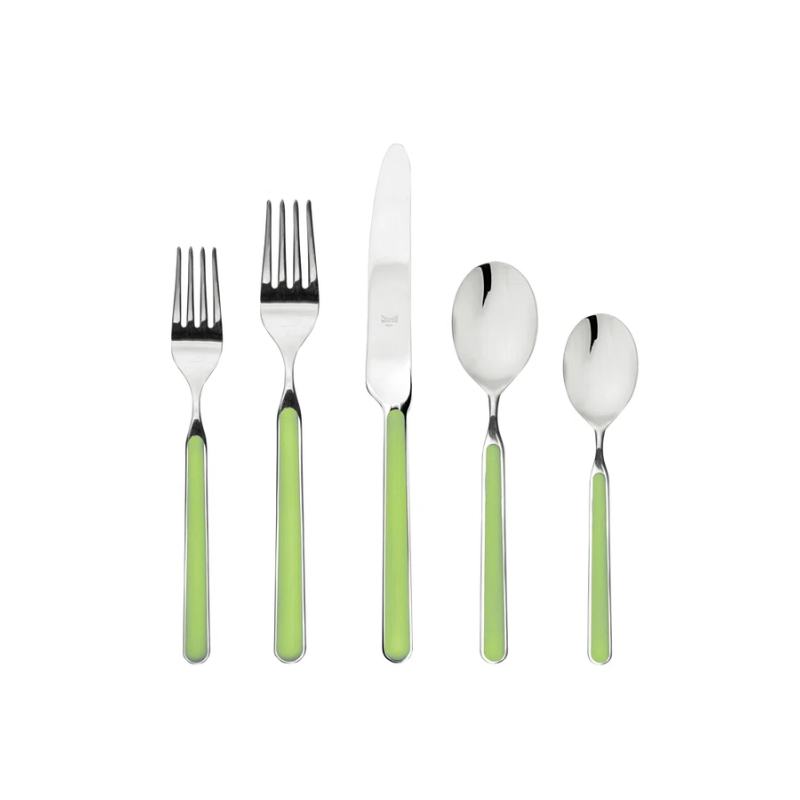 The Fantasia 20 Piece Cutlery Set from Mepra (4 of each per set) in acid green.