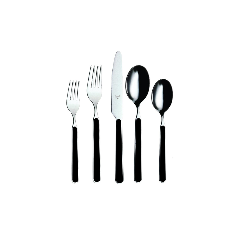 The Fantasia 20 Piece Cutlery Set from Mepra (4 of each per set) in black.