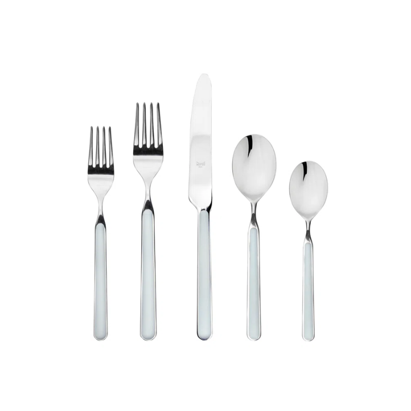 The Fantasia 20 Piece Cutlery Set from Mepra (4 of each per set) in light blue.