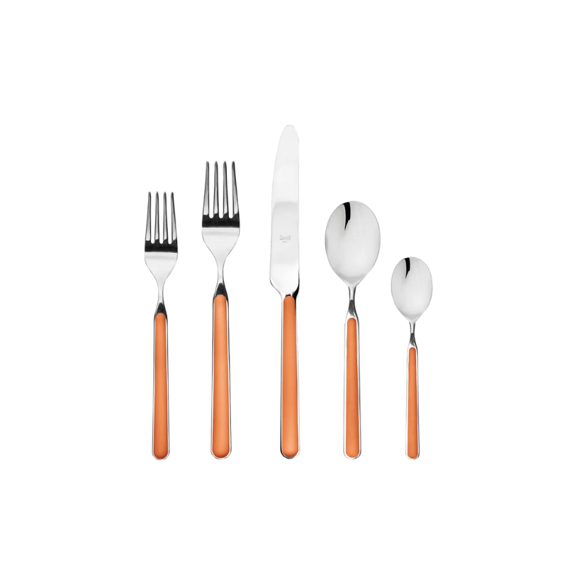 The Fantasia 20 Piece Cutlery Set from Mepra (4 of each per set) in orange.
