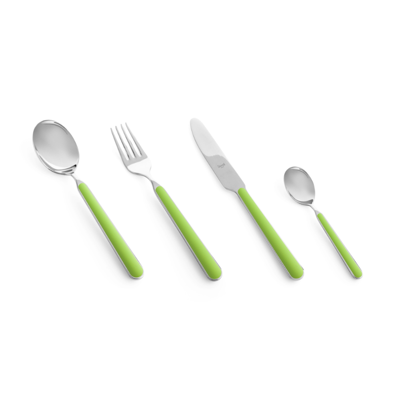 The Fantasia 24 Piece Cutlery Set from Mepra (6 of each per set) in acid green.
