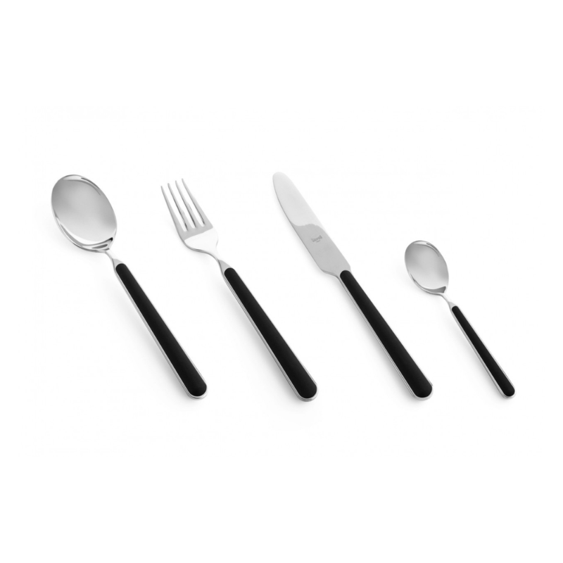The Fantasia 24 Piece Cutlery Set from Mepra (6 of each per set) in black.