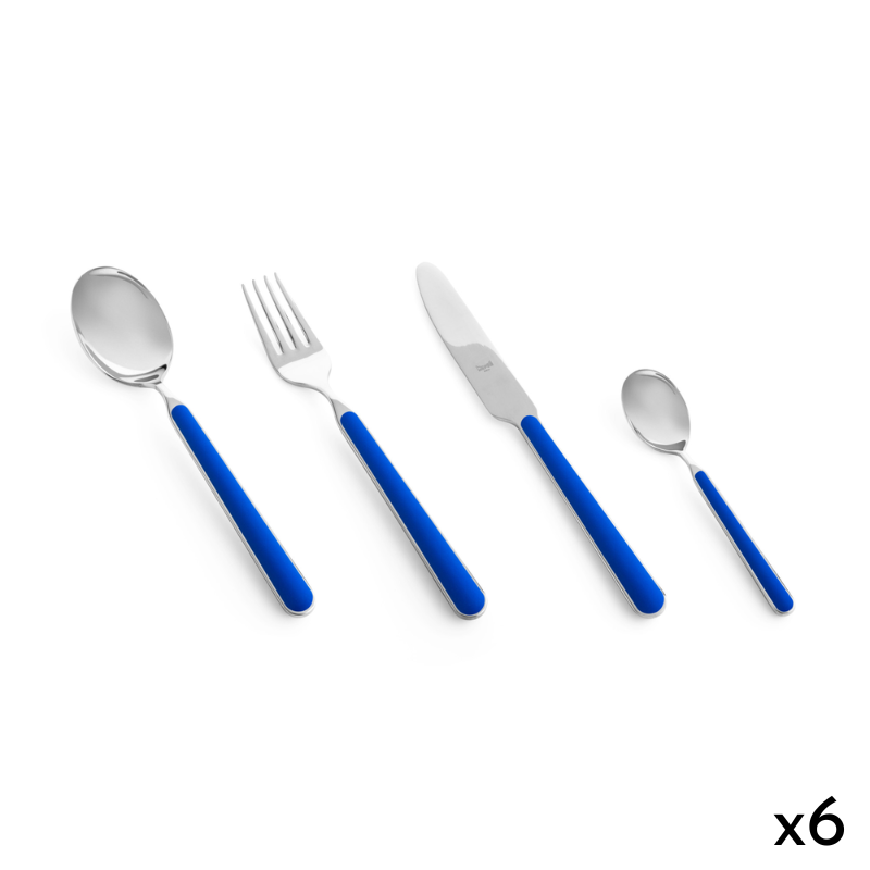 The Fantasia 24 Piece Cutlery Set from Mepra (6 of each per set) in electric blue.