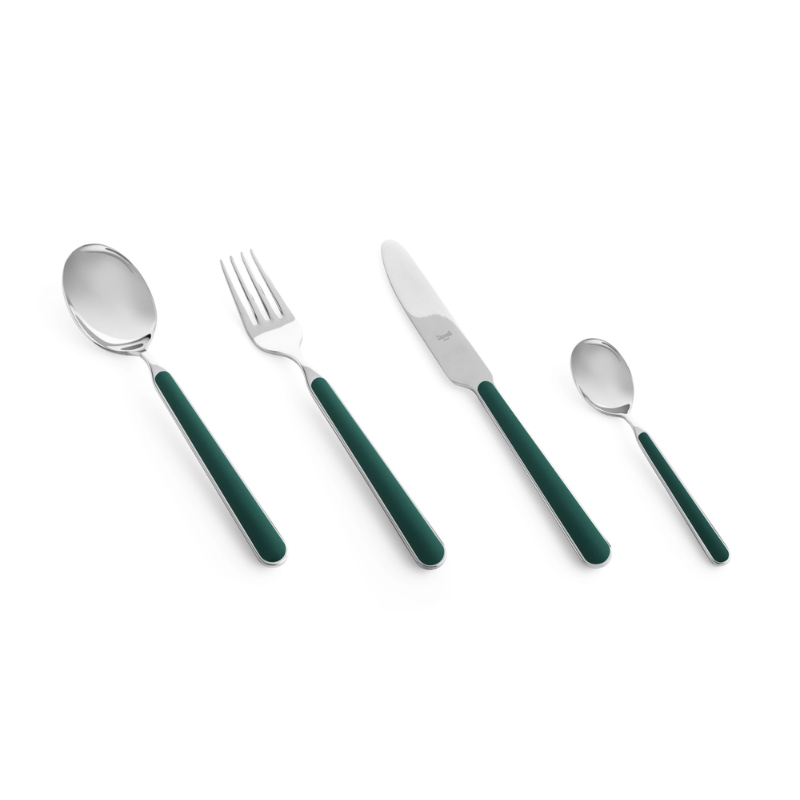 The Fantasia 24 Piece Cutlery Set from Mepra (6 of each per set) in green.