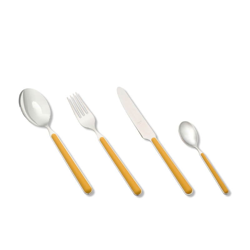 The Fantasia 24 Piece Cutlery Set from Mepra (6 of each per set) in ocher.